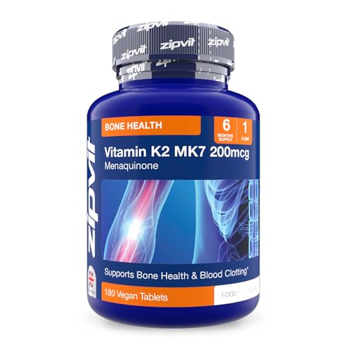 Zipvit Vitamin K2 MK7 200mcg, High Strength K2 Vitamin Supplement, Supports Heart & Bone Health, 180 Vegan Tablets, 6 Months Supply