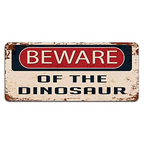 Print Crafted - Beware Of The Dinosaur | Funny Vintage Metal Door Warning Sign | Jurassic Park Cover