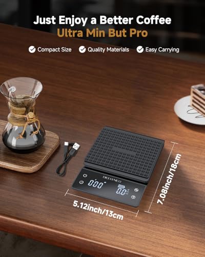 Diceaynico Digital Coffee Scale with Timer - 3KG Capacity Accurate to 0.1g with Timer & Countdown Rechargeable Espresso Scales with Heat Pad for Coffee Brewing Home & Office Use - Image 8