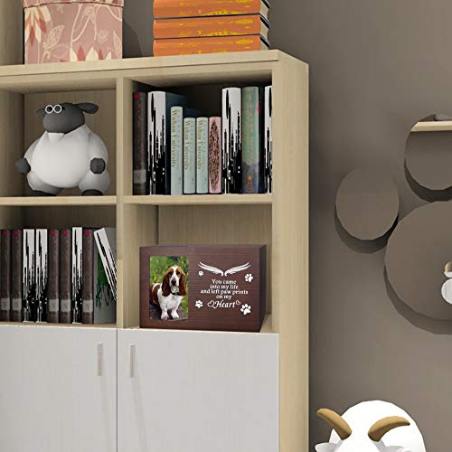 BAMTALK Pet Memorial Urn for Ashes, Cat or Dog Memory Box, Pet Memorial Keepsake, Pet Cremation Urn with Photo Frame, Wooden Nature Bamboo Urn for Pet Lovers (Walnut Color) - Thumbnail 7