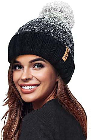 RockJock STORMACTIVE 100% Waterproof Ladies Unisex Chunky Ombre Warm Winter Teddy Fleece Lined Knitted Pompom Beanie Hat