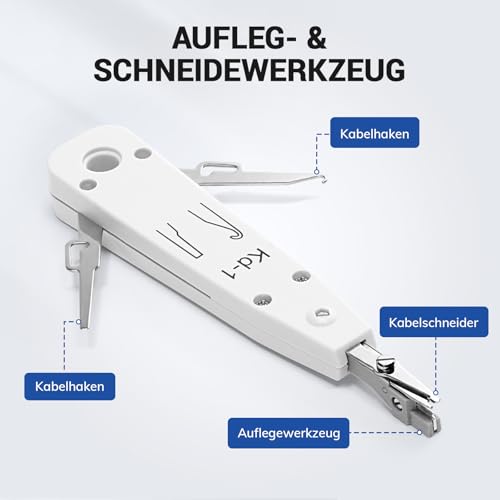 SGILE Crimpwerkzeug-Set RJ45, Werkzeug Paket für Cat5 Cat6 Cat7, Durchgangs-Abisolier und Schneidwerkzeug, Ethernet-Kabel-Wartungssets, Kabeltester, Cat5/6/7, 25 Stecker, für Computer-LAN-Kabel