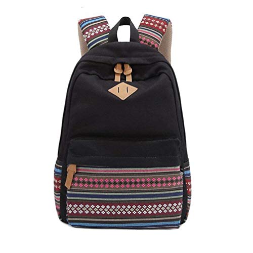 Unisex Canvas Rucksack 14-15 Zoll Laptop Reisen Schultaschen (Color : Black, Size : 43 x 32 x 16cm)