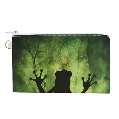 Frogs Shadow On The Leaf Fashion Coin Purse Change Makeup Bag Canvas Pencil Pouch Travel