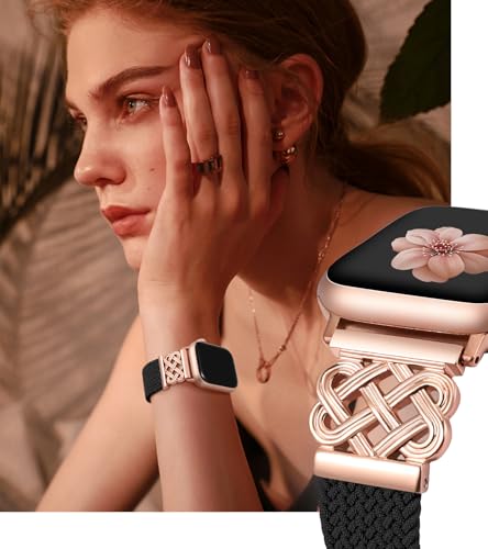 Image of TOYOUTHS Braided Magnetic Band Compatible with Apple Watch Bands 38 /40 /41 /42 /44 /45 /46 /49mm Women Men, Dressy Celtic Metal Stretchy Elastic Strap for iWatch Series 11 10 9 8 7 6 5 4 SE /Ultra 3 2 1