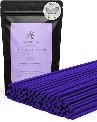 Räucherstäbchen Lavendel – 100 Incense Sticks – Lavendel-Duft für Entspannung, Meditation, Yoga, Schlaf & Rauhnächte – naturrein & natürlich – Geschenkset