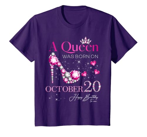 A Queen was Born on October 20, 20th October Birthday T-Shirt, Youth, Purple, X-Small