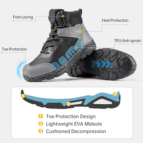 FREE SOLDIER Men's Waterproof Hiking Boots Lightweight Work Boots Military Tactical Boots Durable Combat Boots(Black 9)3