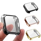 3 Packs Screen Protector Compatible Fit bit Versa, GHIJKL Ultra Slim Soft Full Cover Case for Fi tbit Versa, Black, Gold, Rose Gold