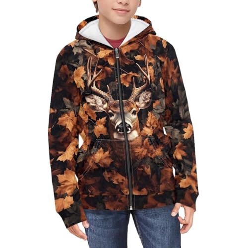 Oksuvoky Deer Hoodie Boys Jacket Size 8 Camo Hunting Deer Sweatshirt Boys' Fashion Hoodies & Sweatshirts Graphic Lightweight Jacket with Pockets Fall Clothes