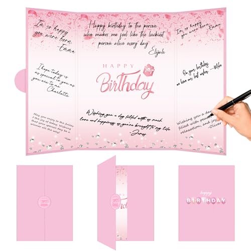 Image of Crenics Pink Birthday Decorations for Women, Creative Birthday Guest Sign in Book Alternative, Happy Birthday Signature Book 18 inch x 12 inch, Great Birthday Gifts for Girls