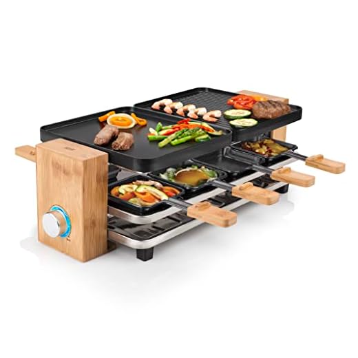 Princess 162910 Raclette Pure 8 – Parrilla, Plataforma para Sartenes, Estructura de Bambú