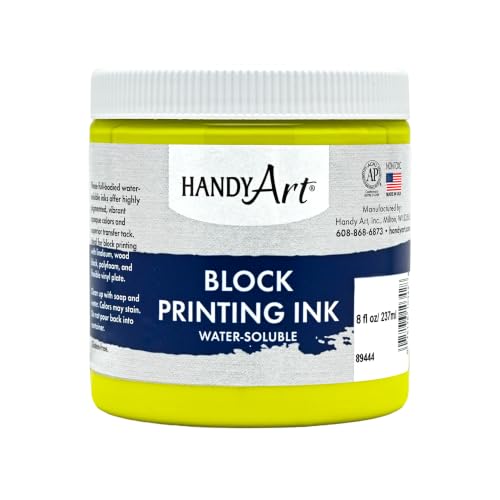 Handy Art Block Printing Ink, Fluorescent Yellow, 8 oz Jar, Water-Soluble