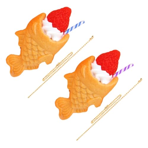 Pack of 2 Lovely Simulation Taiyaki Fish Shaped Cake Keychains PVC Charm