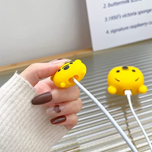 Image of Meyaar Silicone Protective Case for Apple 20W & 18W iPhone USB-C Power Adapter Charger and for USB Lightning Cable, 3D Cartoon Case for iPhone Charger 18W /20W Only (Pooh (Yellow))