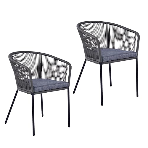 ESTEXO Lounge Stuhl Gartenstuhl 2er Set Gartensessel Rope Loungesessel Outdoor Sessel (Grau)