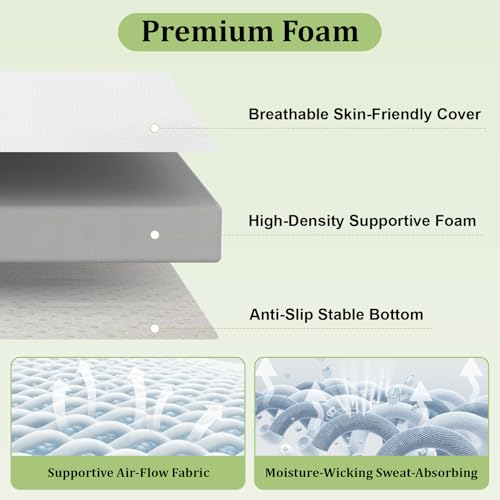 Opoiar 3 Inch Mattress Topper Queen Size, High Density Foam Pad for Pressure Relief, Comfortable Mattress Pad with Non-Slip Design and Removable Soft Cover, Firm Support, CertiPUR-US Certified — view 2