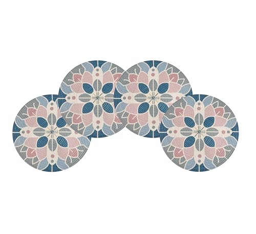 Image of LaVichitra Cotton Table Placemat | Dining Table Mat | Bed Side Table Mat | Cotton Round Shape Placemats | Washable PlaceMat for Shelves & Plant Pots - Pack of 4, Bohemian
