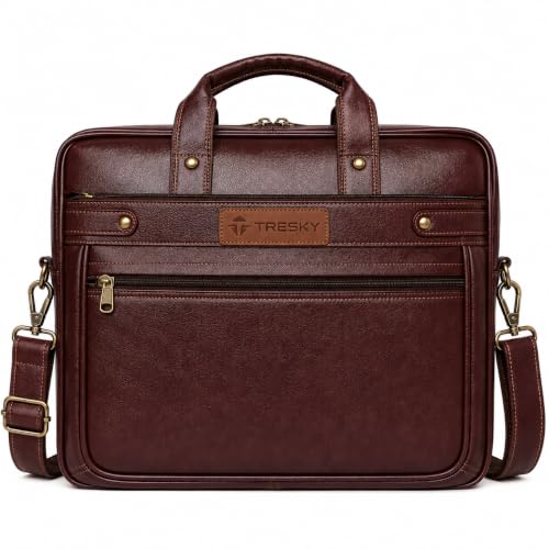 Image of Faux Leather Laptop Messenger Office Bag Briefcase for Work for Men