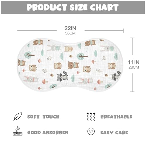 J JOYSAY Raccoon Owl Mushrrom White Baby Burp Cloths for Boys Girls Large 22''x11'' Cotton 4 Layer Burp Rags for Baby Spit Up one sizex42