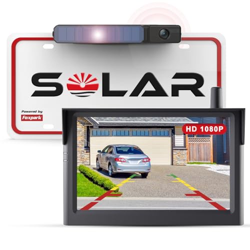 Foxpark Solar Ensemble de caméra de recul numérique sans Fil (1080P), 3 Min d'installation à Faire soi-même, Prend en Charge 2 caméras, caméra de recul...