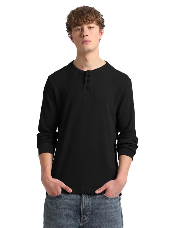 Image of LAZYCHUNKS Men's Full Sleeve Henley Neck Cotton Blend T-Shirt | Solid Regular Fit for Boys & Men | Soft Breathable Fabric | Casual Size S to 3XL