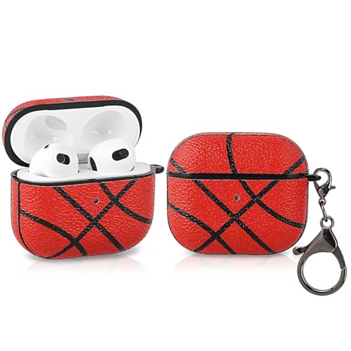 Image of Basketball AirPods 4 Case, PU Leather Protective Cover Compatible with Apple AirPods 4th Generation 2024, Fits A3058 A3059, Keychain, Red