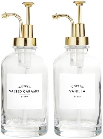 Santa Barbara Design Studio Coffee Bar Gifts Glass Syrup Dispensers, Set of 2, Clear Glass/Gold image 5