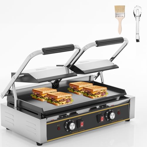 Httsichi Commercial Panini Press 3600W Double Sandwich Press With Smooth Plates