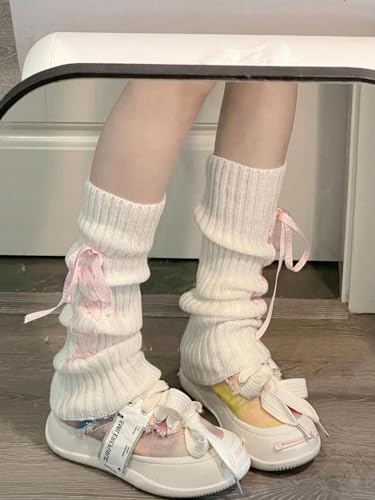 COZYEASE Women's Y2k Bow Tie Side Leg Warmer Solid Party Ribbed Knit Warm Leg Cover Socks3