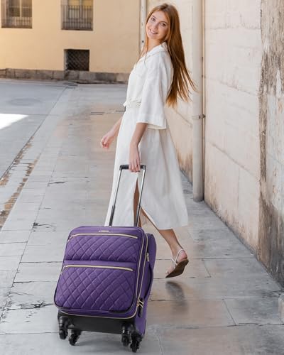 Image of BAGSMART Carry On Luggage Airline Approved with Spinner Wheels, Purple, 20 inch, Expandable Luggage With Spinner Wheels