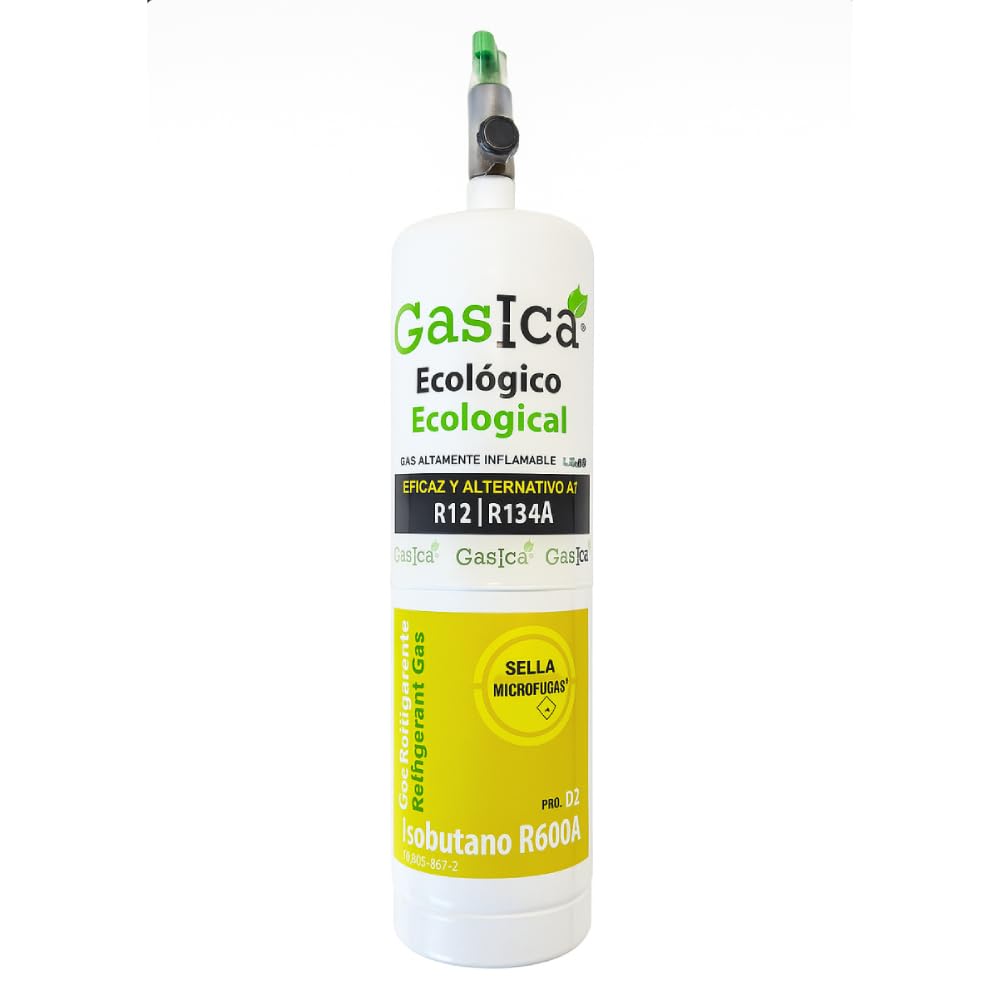 Gas Refrigerante Ecológico Orgánico GASICA D2 PRO Compatible con R134A y R12 – Envase de 900 g Equivalente con Válvula Incluida - Recarga el aire acondicionado de tu coche