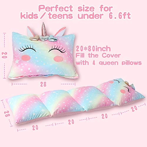 Yoweenton Unicorn Kids Floor Pillows Bed Seat Cover Queen Size Fold Out Lounger Chair Bed For Boys Girls Floor Cushion For Kids Room Decoration Pink Cover Only #TOP4