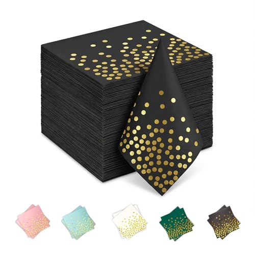 Yinbanban Stylish Black Napkins with Gold Polka Dots Design 100Pcs Paper Napkins Disposable for Party or Daily Use Great Choice of Cocktail Napkins Easter Napkins Dinner Napkins Birthday Napkins