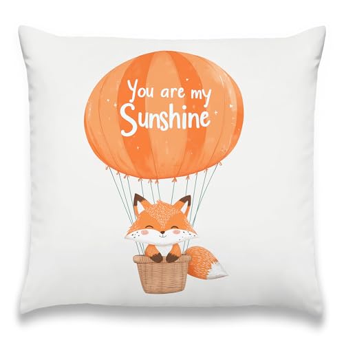 Xolytar Orange and White Nursery Decorative Throw Pillow Covers, Cute Fox in Hot Air Balloon Pattern Pillow Cases, You are My Sunshine Quote Cushion...