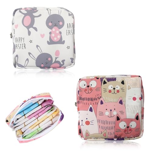 JYNXOR 2 Pcs Bolsa para Guardar Compresas, Neceser compresas, Bolsa de Almacenamiento Reutilizables con Cremallera,Bolsa de Menstruación Sanitarias Adorable,Bolsa de Períodos Portátil de Niñas Mujeres