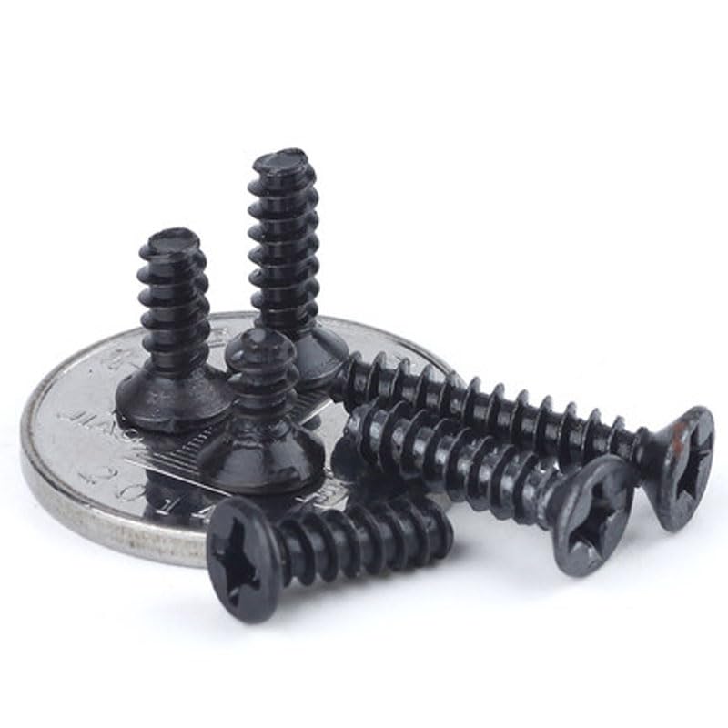 Generic 100pcs M1.2x4mm Flats Head Phillips Screw Cross Countersunk Heads Flat Tail self Tapping Screws Carbon Steel Black Bolt - (Size: M1.2x4mm)