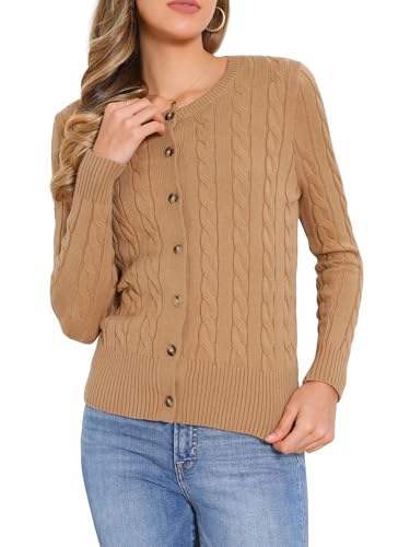 Allegra K Cardigan Sweater for Women's Cable Knit Button Down Long Sleeve Crew Neck Casual Coats