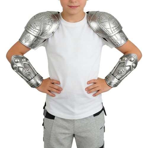 Disfraz de caballero romano | Juego de bronce y plata de polipropileno de 37,5 x 33,5 cm + piezas de hombro y brazo | Accesorios históricos de cosplay para niños y niñas | de Halloween