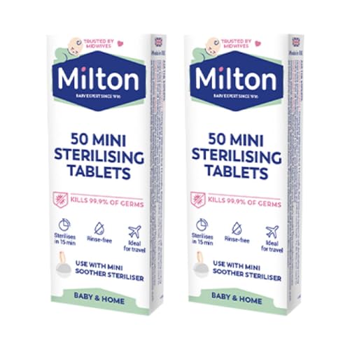 MiltonBaby Mini Sterilising Tablet 50 Pack of 2 Fast Acting Soother Dummy Pacifier Teether Hygiene Antiseptic Cleaner Travel Solution with Welari Thank You Card | (2pack) (100tabs)