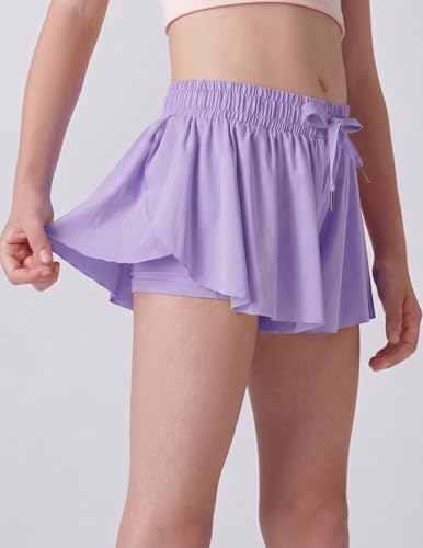 Image of 1 or 3 Pack Girls Flowy Shorts with Spandex Liner & Pocket, 2-in-1 Athletic Butterfly Shorts for Running Dance