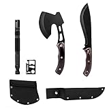 Axe and Fixed Blade Knife with Sheath, One-Piece Camping Hatchet and Hunting Knife with Rope Handle, Includes Tactical Mutitool Set and Many Other Tools, Camping Tool Set