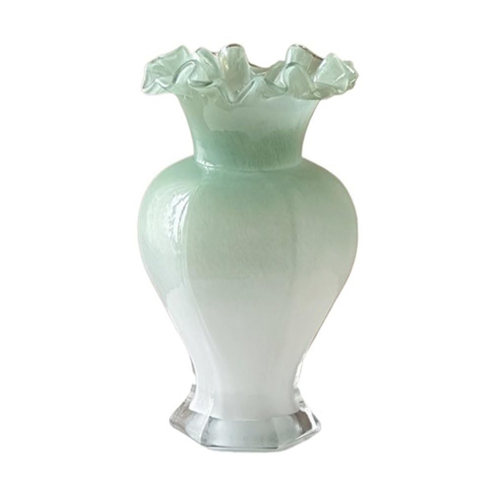 B3f7m4r9j2 Green Vase Colorful Pearl Luster Glass Vase Fish Tail Floral Arranger Home Decor Accent Dining Room Entryway(Green)
