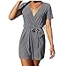 Combinaison à lacets, col en V, manches courtes, couleur unie, pour femme - Gris - XL