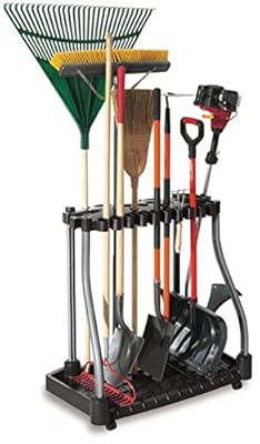 Rubbermaid Garage Tool Tower Rack, Easy to Assemble, Wheeled, Organizes up to 40 Long-Handled Tools/Rakes/ Brooms/Shovles in Home/House/Outdoor/Shed, Black