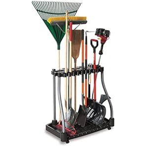 Rubbermaid Garage Tool Tower Rack, Easy to Assemble, Wheeled, Organizes up to 40 Long-Handled Tools/Rakes/ Brooms/Shovles in Home/House/Outdoor/Shed, Black