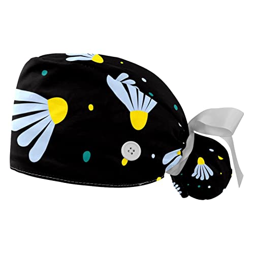 Chapeaux bouffants JDEZ 2PCS avec fleurs de camomille et casquettes ajustables