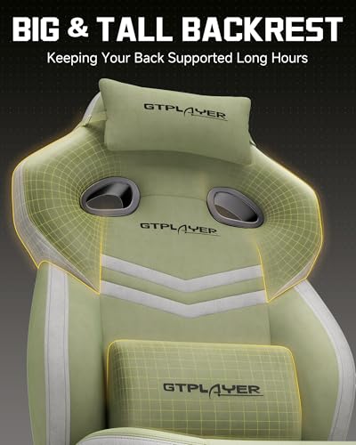 Image of GTPLAYER Big & Tall Gaming Chair, Wide Reclining with Footrest for Adults | Ergonomic High Back Computer Desk Chair, Comfort Padded Seat with Lumbar Support for Big /Tall, Office /Home, Green
