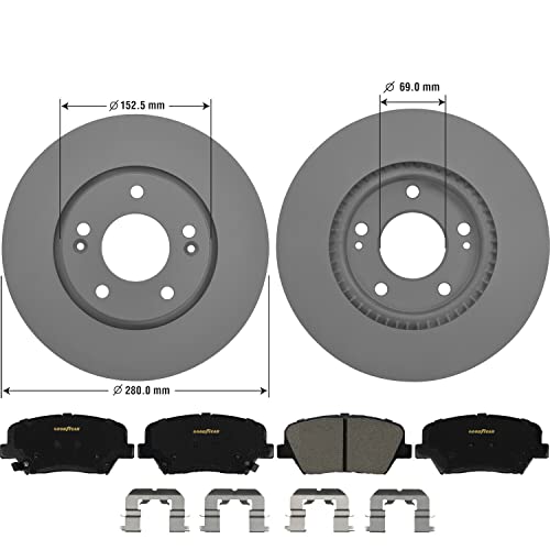 Front Brake Rotors Ceramic Pads Kit For 11-12 Hyundai Elantra Goodyear Prk3620F #TOP6