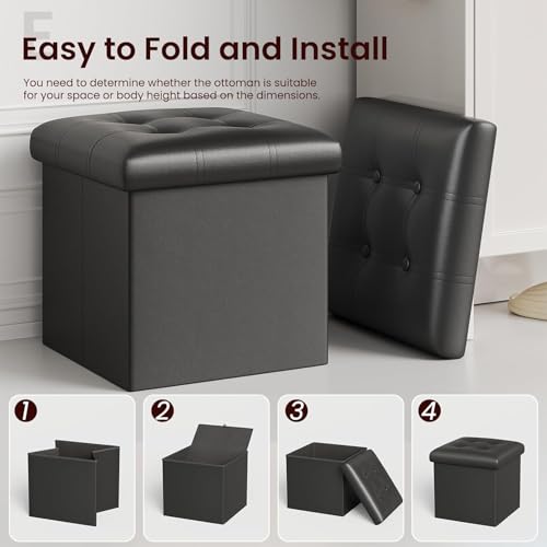 Image of AR Mall 15 Inches Storage Ottoman Cube, Foldable Storage Boxes Footrest Step Stool, Padded Seat for Dorm Living Room Laundry Storage Space, Bed Storage Seat, Toys Storage (38X38X38 CM) (BLACK LEATHER)